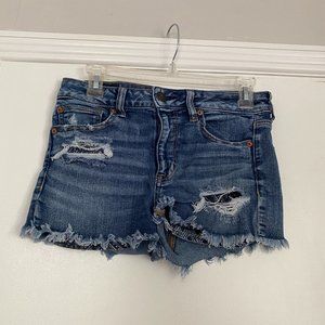 American Eagle Hi-Rise Shortie Ripped Jean Shorts Size 6